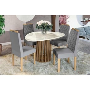 Sala De Jantar Completa Lavanda Tampo Madeirado C- Vidro 105x135cm E 4 Cadeiras 2cad153 Nogueira-off White-vidro Off White - Eucalipto - Kappesberg