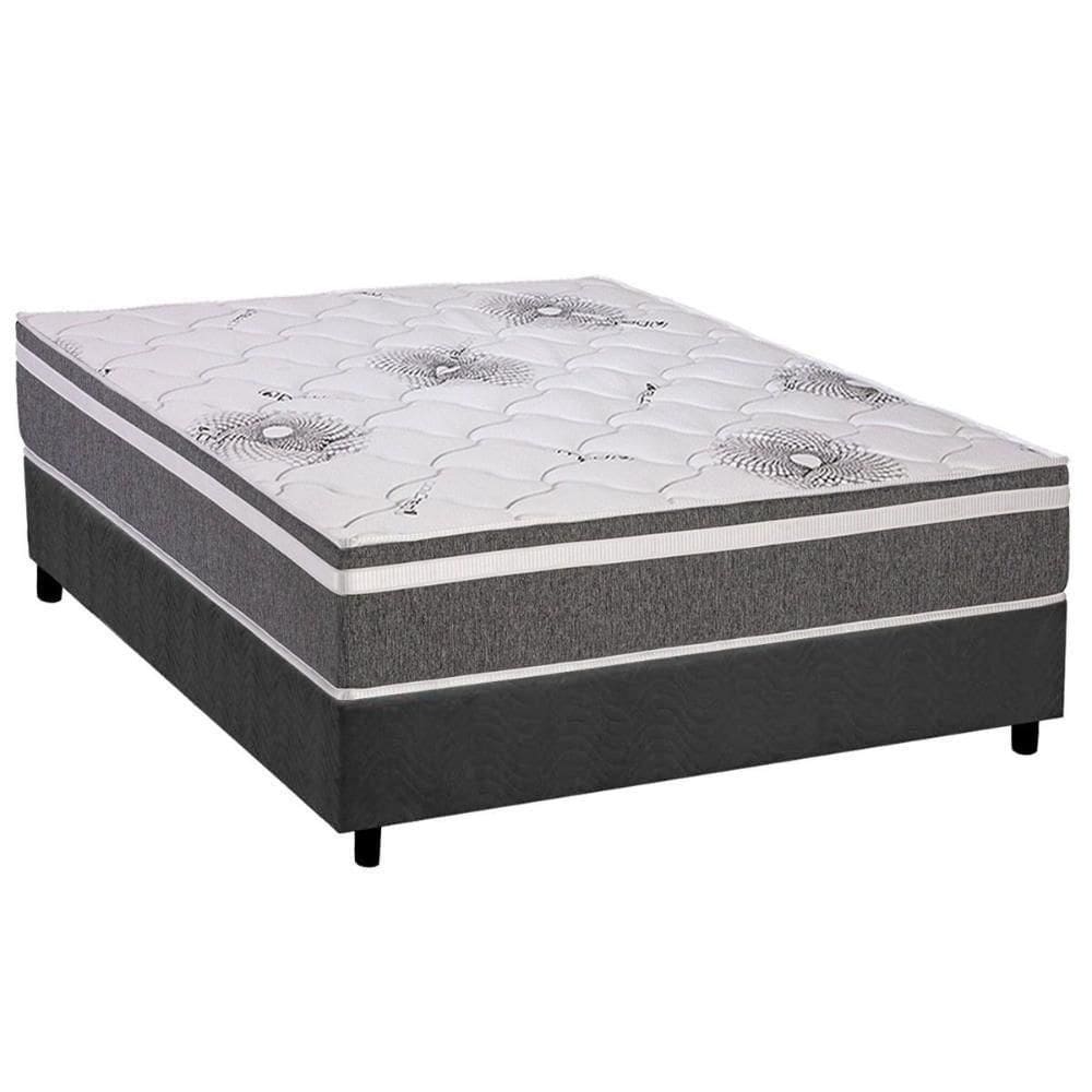 Conjunto Box Casal Colchão Espuma Polar D33 Pérola Premium + Base Crc Suede Gray (138x188)