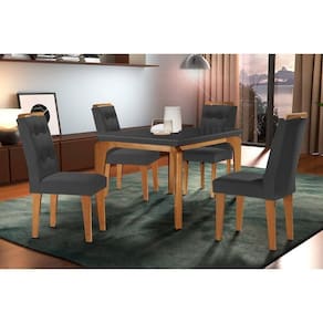 Sala De Jantar Completa Londrina C- Tampo Madeirado C- Vidro Canto Reto 120x80cm E 4 Cadeiras Imperatriz Imbuia-grafite - Suede Grafite - Rufato