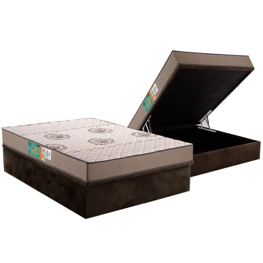 Conjunto Box Baú Casal Colchão Espuma Polar D33 Pérola Clean + Base Crc Suede Brown (138x188)