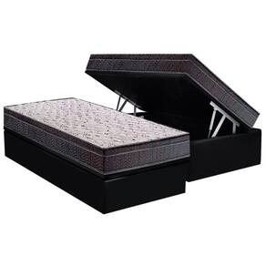 Conjunto Box Baú Solteiro Colchão Espuma Ortobom D20 Physical Super Hiper Resistente 17 + Base Crc Suede Black (88x188)
