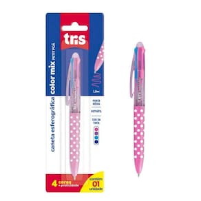 Caneta Esferográfica 4 Cores Color Mix Poá 1mm Unidade Tris