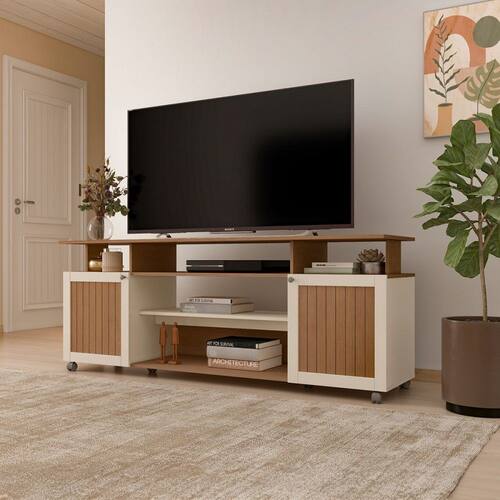 imagem-Rack para TV Até 75 Polegadas Ipanema 2 Portas Cinamomo/Off White - Artely - Bege