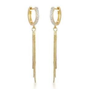 Brincos De Argola Com Franja Elegantes Banhados A Ouro 18k Com Zircônias Cristais Banhado A Ouro 18k
