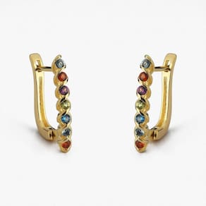 Brinco Argola Retangulares Com Pedras Zircônia Banhado A Ouro 18k
