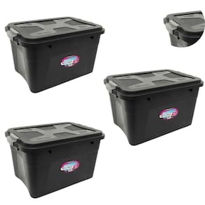 Kit Com 3 Caixas Organizadoras Multiuso 30 Litros Com Tampa Na Cor Preta