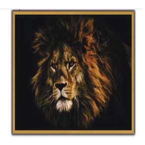 Quadro Leao Realista Africana Motivacao Grande 70cm Dourado Moldura Sala Consultorio Escritorio