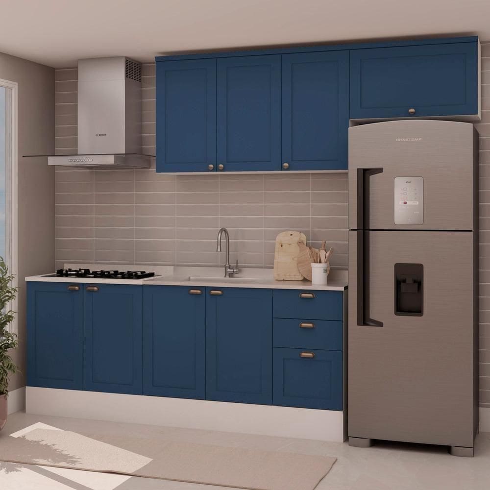 Cozinha Modulada 4 Pecas 100% Mdf Branco/Azul Genialflex