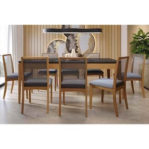 Sala De Jantar Completa Mira Tampo Madeirado C- Vidro 100x200cm E 8 Cadeiras Lara Carvalho-preto Fosco-vidro Preto - Linho Cinza - Kappesberg