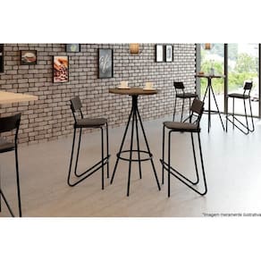 Sala De Jantar Completa 1575 Aço C- Tampo Madeirado 60cm E 2 Banquetas 1747 Preto-legno - Preto- Grafite - Preto - Carraro