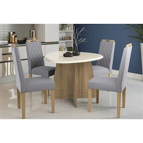 Sala De Jantar Completa Lótus Tampo Madeirado C- Vidro 105x135cm E 4 Cadeiras 2cad153 Nogueira-off White-vidro Off White - Eucalipto - Kappesberg