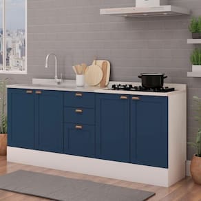Cozinha Modulada 2 Balcoes 100% Mdf Branca/Azul Genialflex