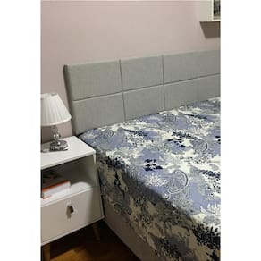 Cabeceira Estofada Casal 8 Blocos Não é Segredo Linho Cinza Clarinho 140x60
