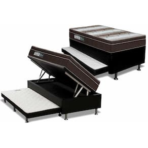 Cama Box Baú C/auxiliar Solteiro: Colchão Anatômico Ortobom Ortopédico Light + Base Crc Courano Black(88x188)