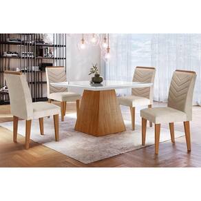 Sala De Jantar Completa Luna C- Tampo Madeirado C- Vidro Canto Curvo 90x90cm E 4 Cadeiras Londrina Imbuia-off White - Suede Creme - Rufato