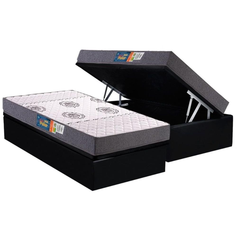 Conjunto Box Baú Solteiro Colchão Espuma Polar D45 Pérola Grey + Base Crc Suede Black (88x188)