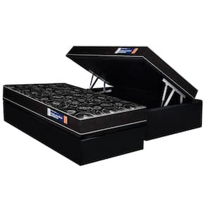Conjunto Box Baú Solteiro Colchão Espuma Plumatex D28 Isopluma Vip + Base Crc Suede Black(88x188)