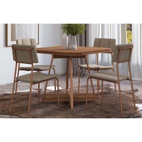 Sala De Jantar Completa 1593 C- Tampo Madeirado 90x90cm E 4 Cadeiras 1742 Nogal-freijo Rose - Cobre-linho Areia - Carraro