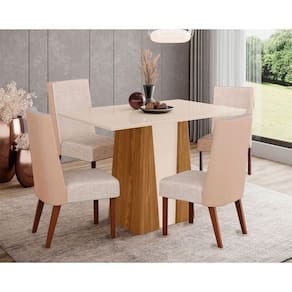 Sala De Jantar Completa Orus Tampo Madeirado C- Vidro 120x80cm E 4 Cadeiras Anne Nature-courano-creme - Henn