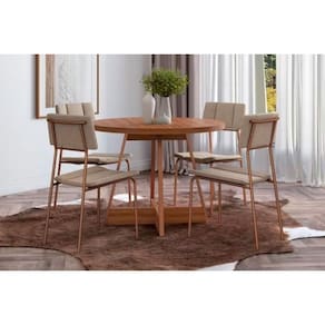 Sala De Jantar Completa átria 1594 Aço C- Tampo Madeirado 100cm E 4 Cadeiras Lou Rose-freijó-nogal - Rose-areia - Carraro