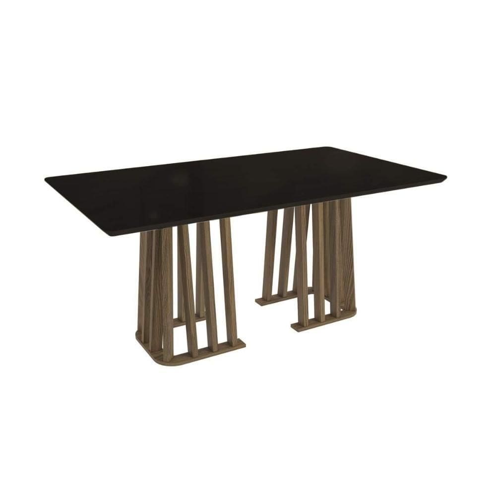 Mesa De Sala Jantar Alteia Madeira Maciça C- Tampo Madeirado C- Vidro 90x180cm Nogueira-preto Fosco-vidro Preto - Kappesberg