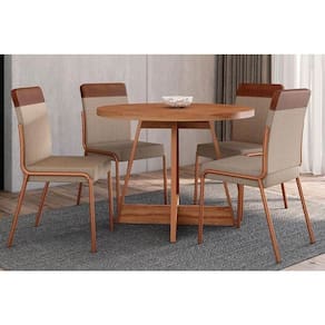 Sala De Jantar Completa átria 1594 Aço C- Tampo Madeirado 100cm E 4 Cadeiras Duo Rose-freijó-nogal - Rose-areia - Caramelo - Carraro
