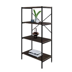 Estante com 4 Prateleiras Tub Nogal e Preta 60 cm