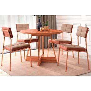 Sala De Jantar Completa átria 1594 Aço C- Tampo Madeirado 100cm E 4 Cadeiras Neo Rose-freijó-nogal - Rose-areia - Caramelo - Carraro