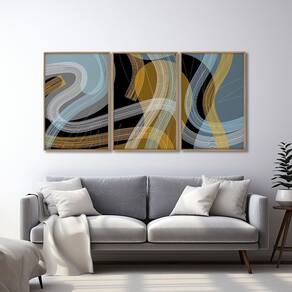 Quadro Decorativo Modelo Linhas e Formas com 3 Telas para Quarto Banheiro Escritório 60cm X 90cm Branco