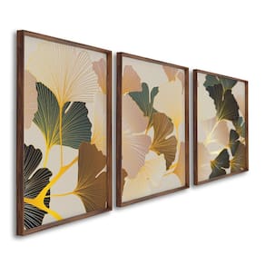 Quadro Decorativo Floral Flores Tropicais com 3 Telas de Parede para Sala Quarto Escritório 60cm X 9 Marrom