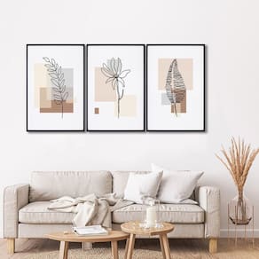 Quadro Decorativo Modelo Floral Iv com 3 Telas de Parede para Sala Quarto Escritório 60cm X 90cm Preto
