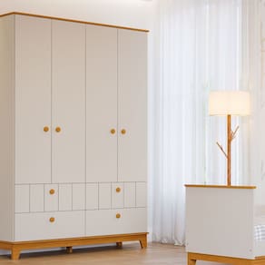 Guarda Roupa de Bebê 4 Portas 4 Gavetas Chantilly Expresso Móveis Off White / Marrom