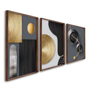 Quadro Decorativo Geométrico Formas e Linhas 3 Telas de Parede para Sala Quarto Escritório 60cm X 90 Marrom