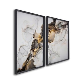 Quadro Decorativo Ouro e Cinza com 2 Telas de Parede para Sala Quarto Escritório 60cm X 90cm Preto