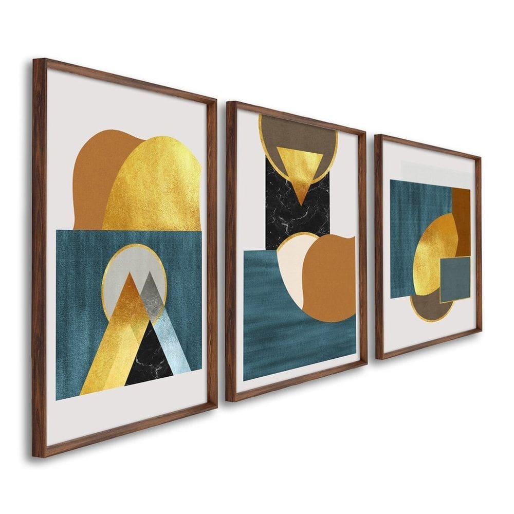 Quadro Decorativo Paisagem Abstrata com 3 Telas de Parede para Sala Quarto Escritório 60cm X 90cm Marrom