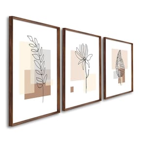 Quadro Decorativo Modelo Floral Iv com 3 Telas de Parede para Sala Quarto Escritório 60cm X 90cm Marrom