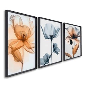 Quadro Decorativo Floral Flores com Caule com 3 Telas de Parede para Sala Quarto Escritório 60cm X 9 Marrom