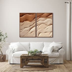 Quadro Decorativo Modelo Areia com 2 Telas de Parede para Sala Quarto Escritório 60cm X 90cm Marrom