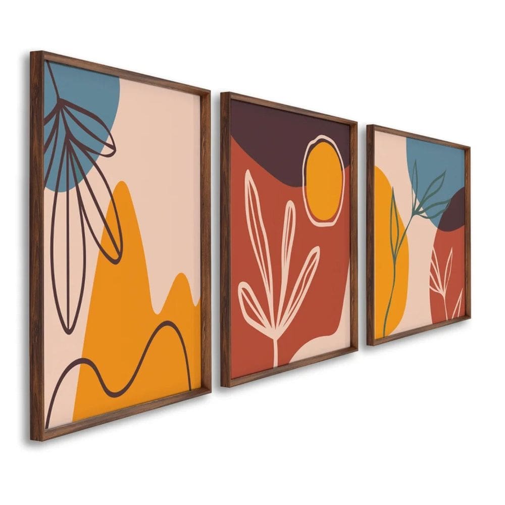 Quadro Decorativo Composição 3 Telas de Parede para Sala Quarto Escritório 60cm X 90cm Marrom