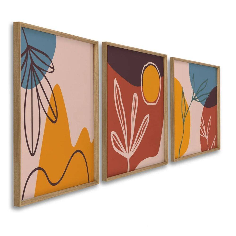 Quadro Decorativo Composição 3 Telas de Parede para Sala Quarto Escritório 60cm X 90cm Natural