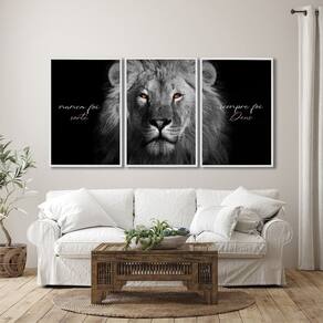 Quadro Nunca Foi Sorte, Sempre Foi Deus Modelo Religioso com 3 Telas para Sala, Hall 60cm X 90cm Branco