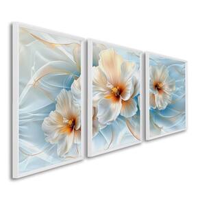 Quadro Decorativo Floral Flor de Hibisco com 3 Telas de Parede para Sala Quarto Escritório 60cm X 90 Branco
