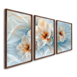Quadro Decorativo Floral Flor de Hibisco com 3 Telas de Parede para Sala Quarto Escritório 60cm X 90 Marrom
