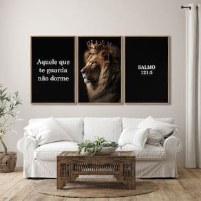 Quadro Decorativo Religioso Aquele que Te Guarda, Não Dorme com 3 Telas de Parede 60cm X 90cm Marrom