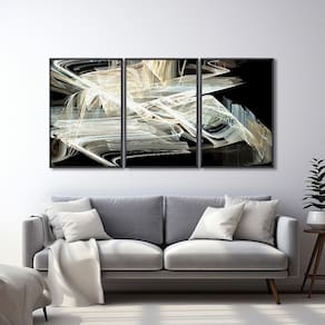 Quadro Decorativo Modelo Luzes em Movimento com 3 Telas para Quarto Banheiro Escritório 60cm X 90cm Preto