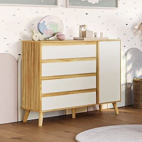 Cômoda Infantil 1 Porta e 4 Gavetas Luly 100% Mdf Espresso Móveis Off White/Amêndoa