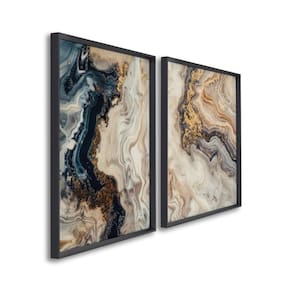 Quadro Decorativo Formas em Movimento com 2 Telas de Parede para Sala Quarto Escritório 60cm X 90cm Preto
