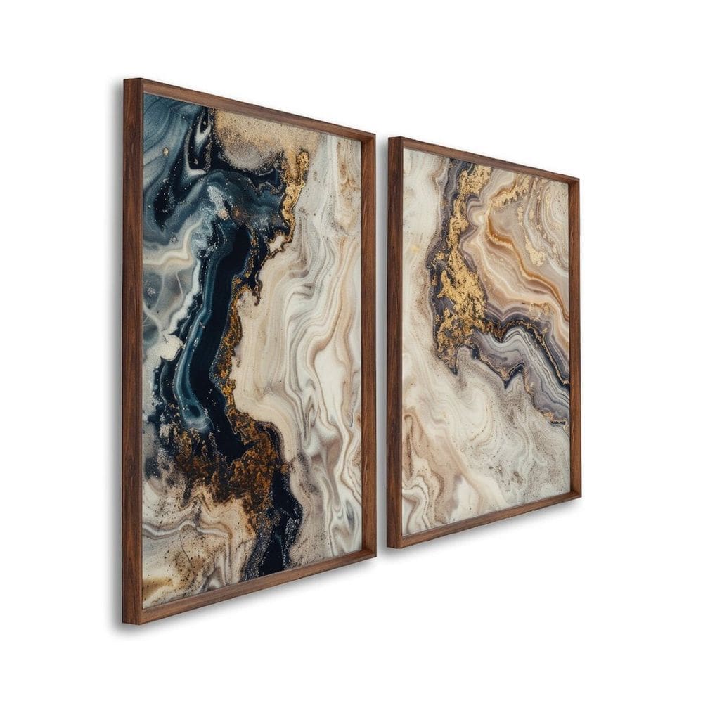 Quadro Decorativo Formas em Movimento com 2 Telas de Parede para Sala Quarto Escritório 60cm X 90cm Marrom