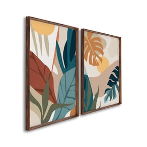 Quadro Decorativo Paisagem Tropical Plantas e Folhas com 2 Telas de Parede para Sala Quarto Escritór Marrom