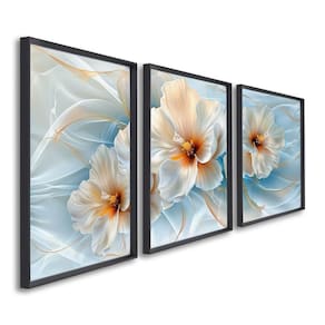 Quadro Decorativo Floral Flor de Hibisco com 3 Telas de Parede para Sala Quarto Escritório 60cm X 90 Preto